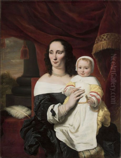 Portrait of Johanna de Geer-Trip with her daughter Cecilia Oil Painting by Ferdinand Bol