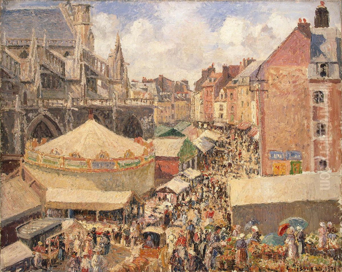 Fair in Dieppe, Sunny Morning Oil Painting by Camille Pissarro Fair in Dieppe, Sunny Morning Oil Painting by Camille Pissarro