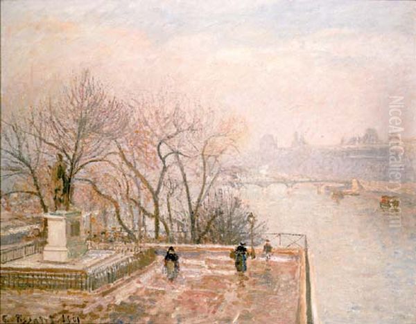 The Louvre, Sunset, Hoar-Frost (Second Series) Oil Painting by Camille Pissarro