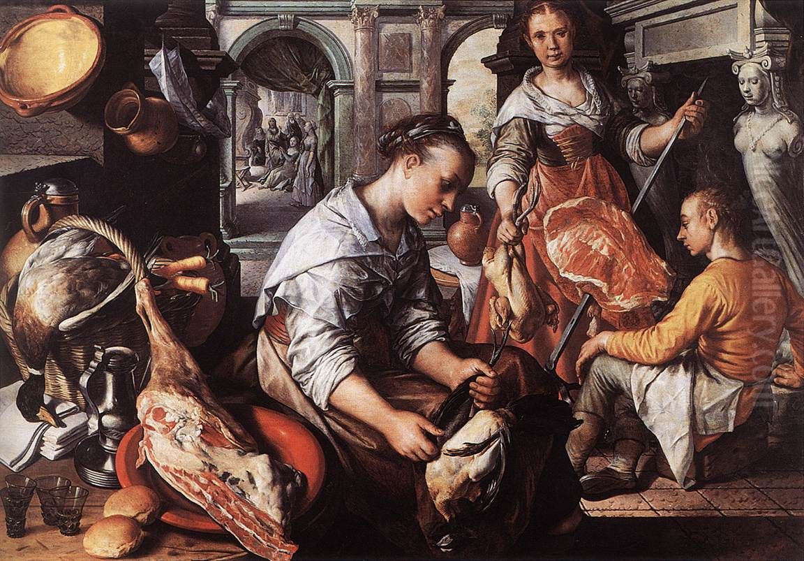 Christus in het huis van Martha en Maria Oil Painting by Joachim Beuckelaer