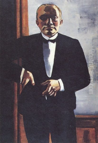 Self-Portrait in Tuxedo Oil Painting by Max Beckmann
