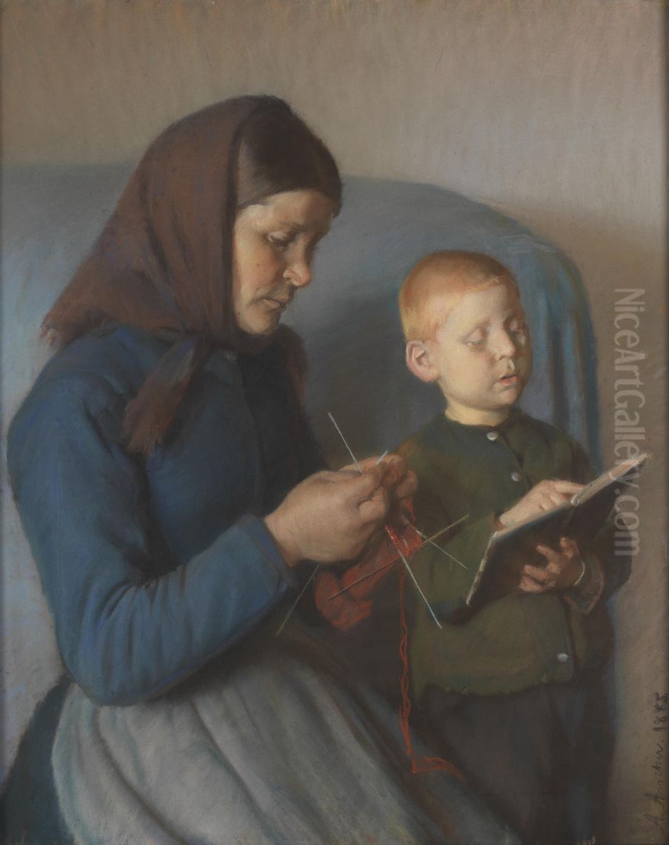 Lektien gennemgaes Oil Painting by Anna Ancher