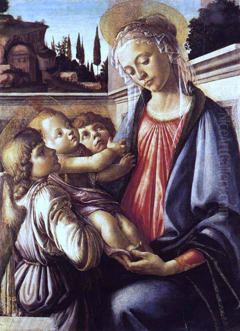 Madonna and Child and Two Angels Oil Painting by Sandro Botticelli