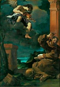 Saint Francis with an angel playing violin.