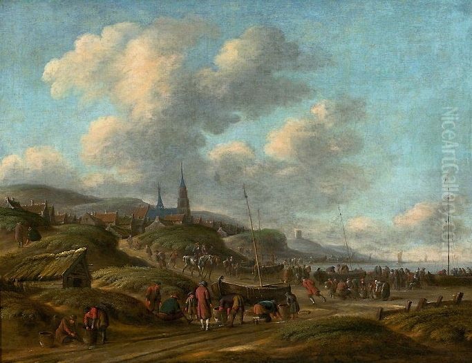 The sea coast at Scheveningen. Oil Painting by Thomas Heeremans The sea coast at Scheveningen. Oil Painting by Thomas Heeremans