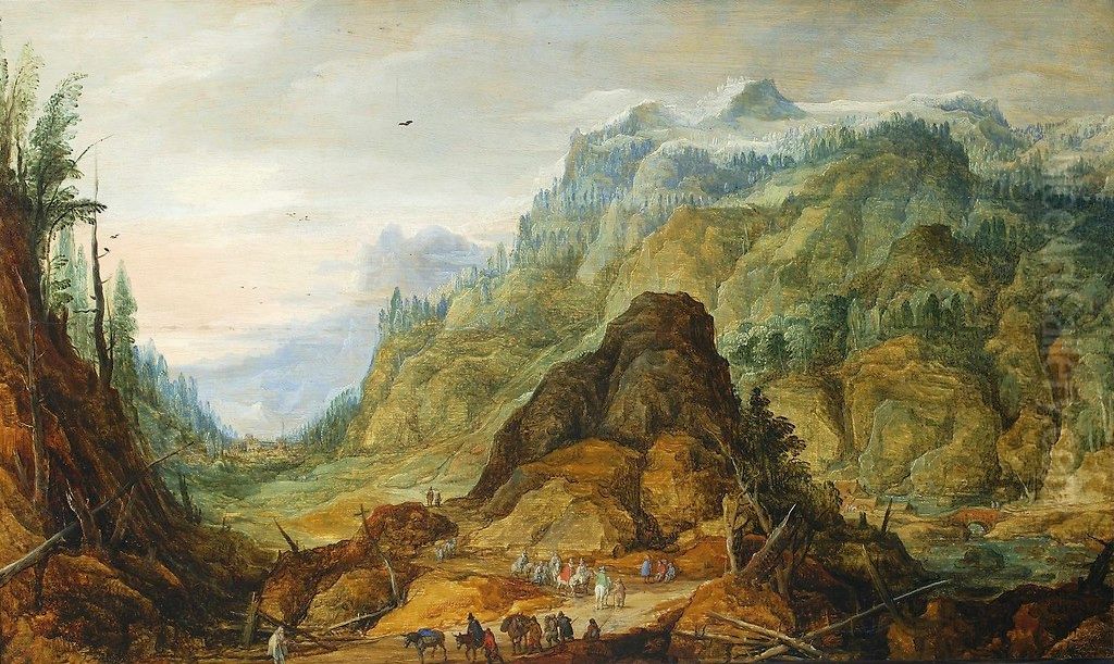 Rocky landscape (The caravan in a valley). Oil Painting by Joos de Momper the Younger