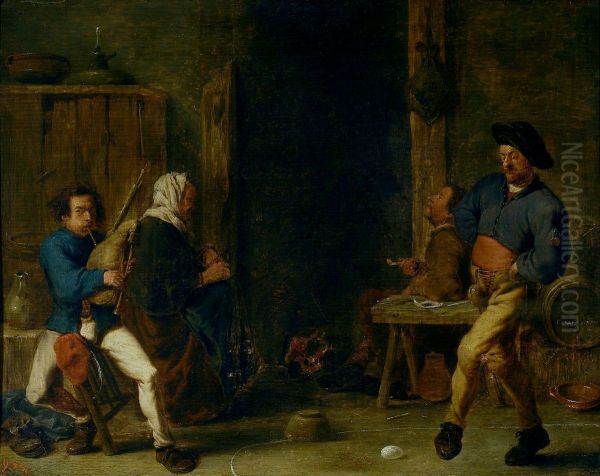 The egg dance. Oil Painting by Cornelis Saftleven