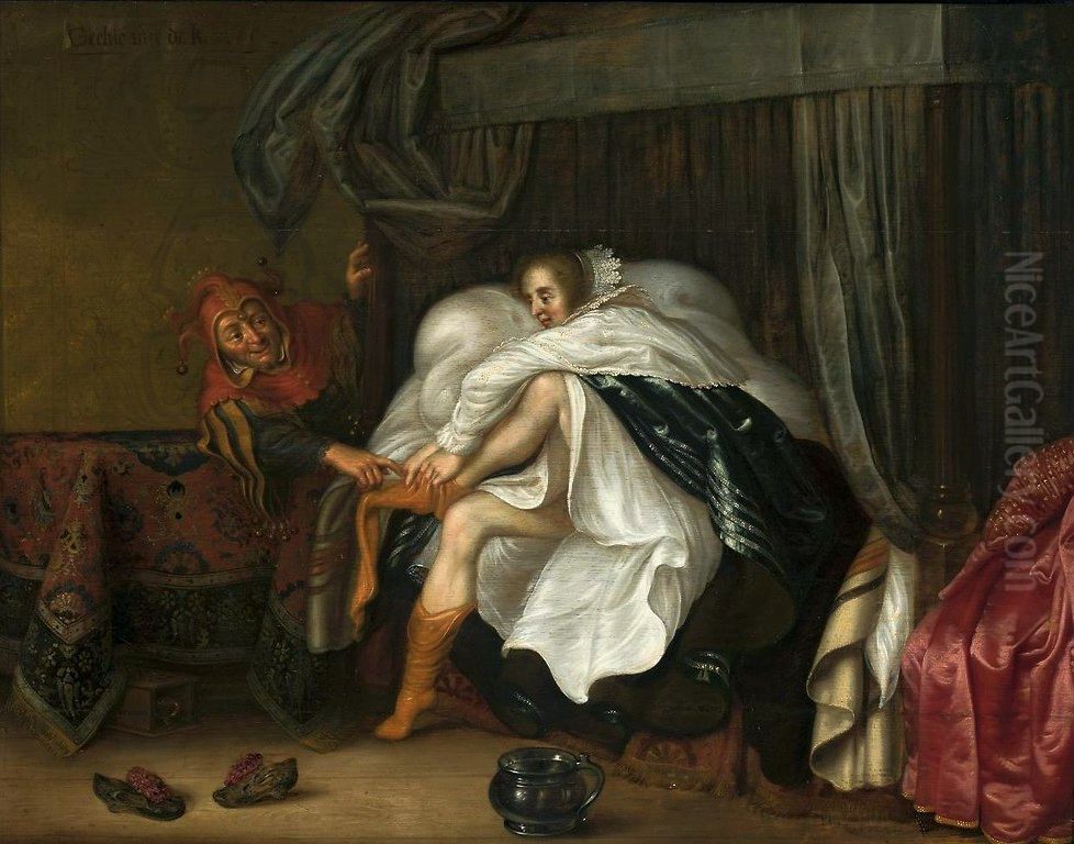 Een vrouw en een nar Oil Painting by Adriaen van de Venne
