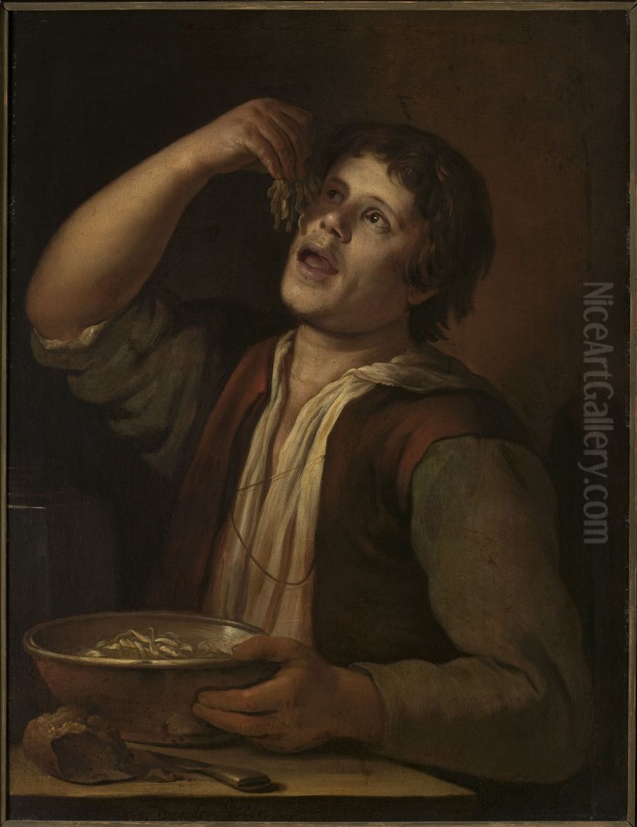 Boy eating pods Oil Painting by Jan Vermeer van Utrecht