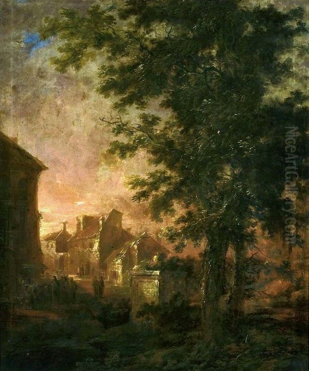 Landscape with architecture and a scene from the New Testament. Oil Painting by Michael Willmann