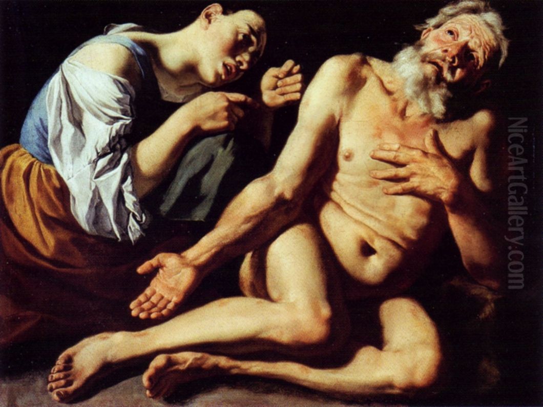 Job mocked by his wife. Oil Painting by Gaspare Traversi