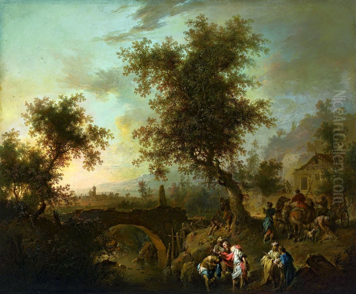St. Philip baptising the servant of Queen Candace. Oil Painting by Johann Conrad Seekatz