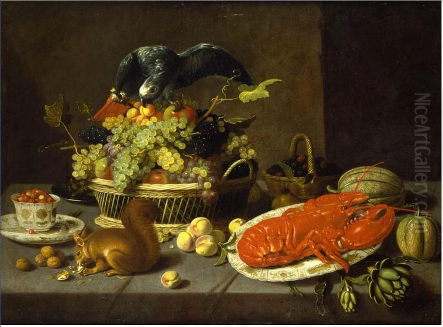 Nature morte a l'ecureuil et au perroquet Oil Painting by Jacob van Es