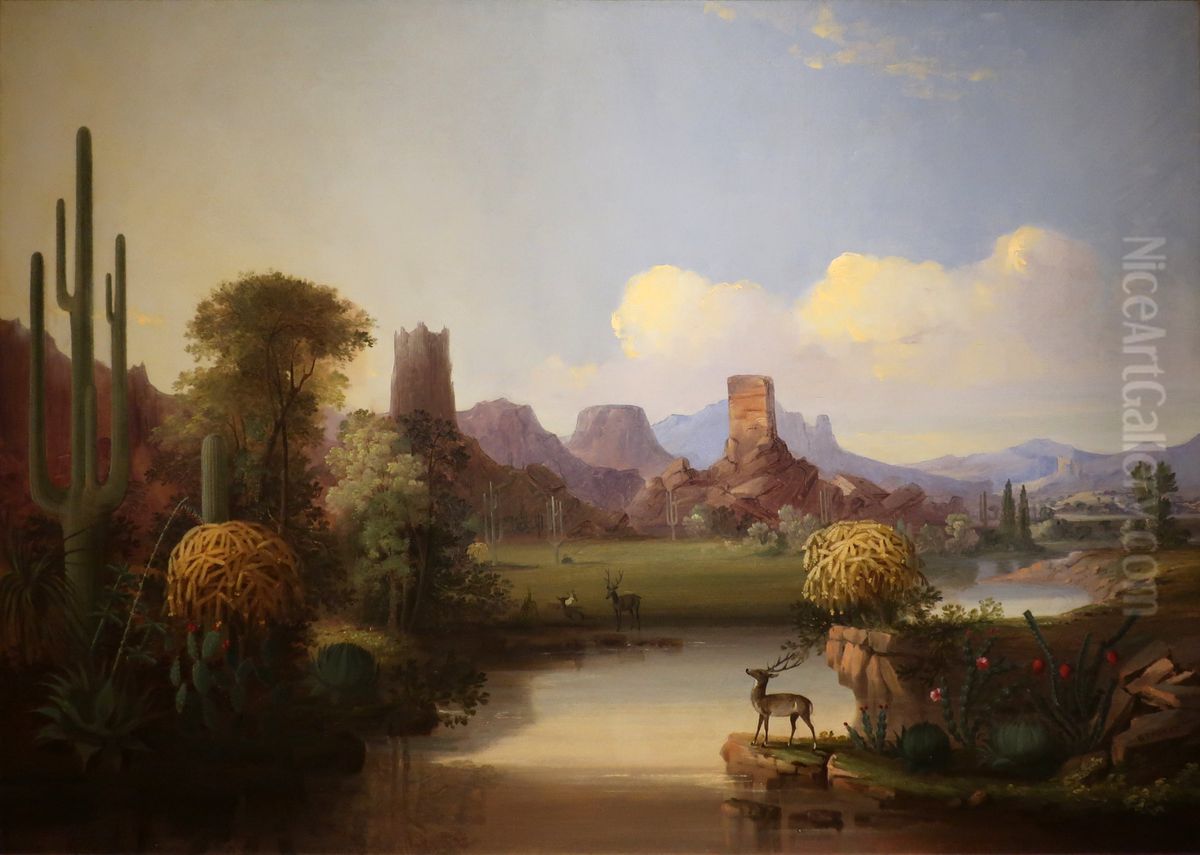 Chain of Spires Along the Gila River Oil Painting by John Mix Stanley