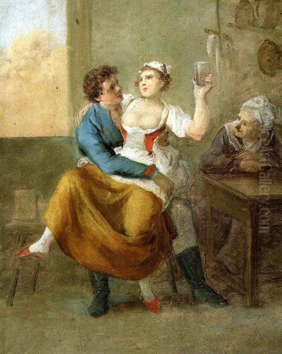 Scene in a tavern Oil Painting by Aleksander Orlowski