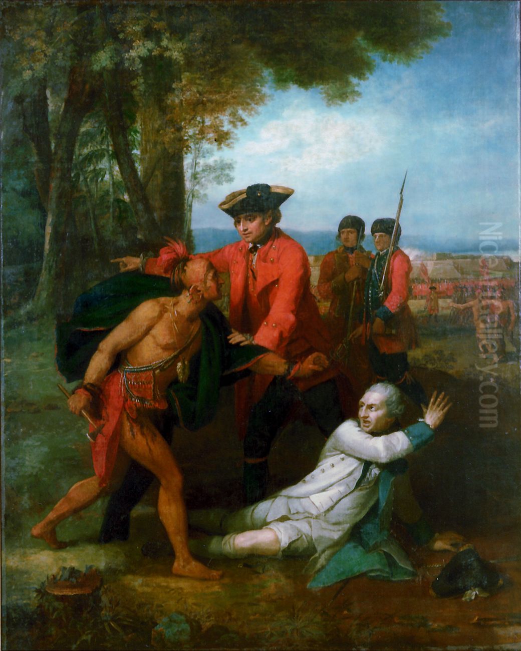 General Johnson Saving a Wounded French Officer from the Tomahawk of a North American Indian Oil Painting by Benjamin West