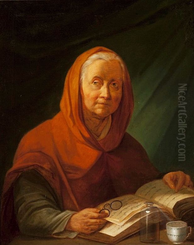 Old woman reading a book. Oil Painting by Jean-Pierre Norblin De La Gourdaine