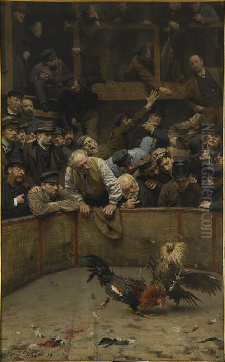 Cockfight in Flanders Oil Painting by Remy Cogghe