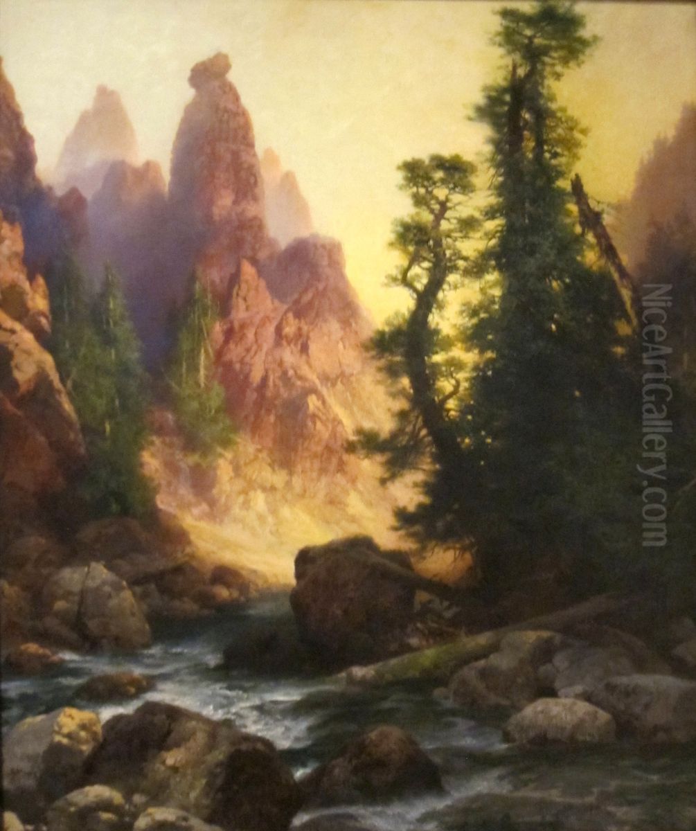 Below the Towers of Tower Falls, Yellowstone Oil Painting by Thomas Moran
