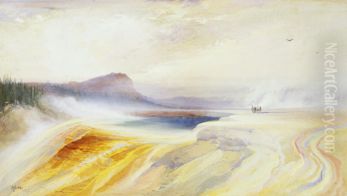 Great Blue Spring of the Lower Geyser Basin, Firehole River, Yellowstone Oil Painting by Thomas Moran