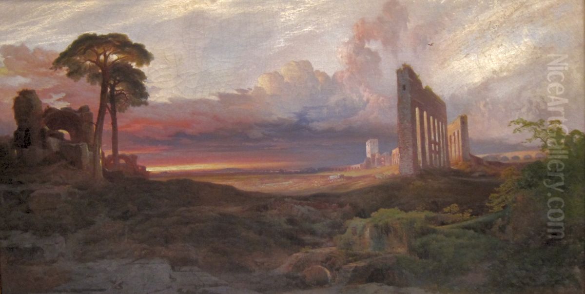 Rome, from the Campagna, Sunset Oil Painting by Thomas Moran