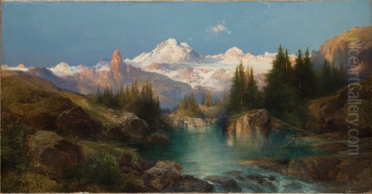 A Snowy Mountain Range (Path of Souls, Idaho) Oil Painting by Thomas Moran