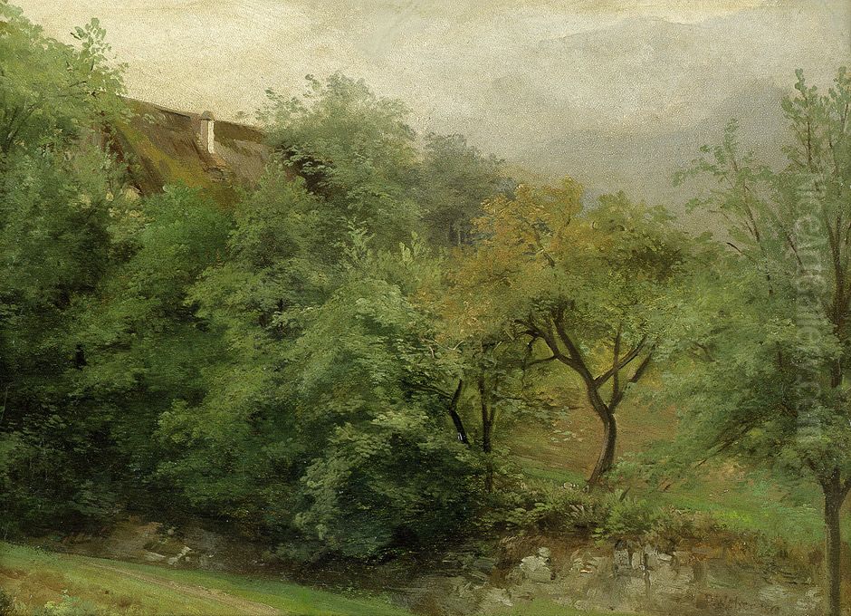 Gartenhaus zwischen Baumen. Oil Painting by Paul Weber