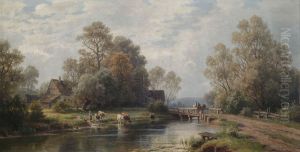 Summer River Landscape near a Farmstead