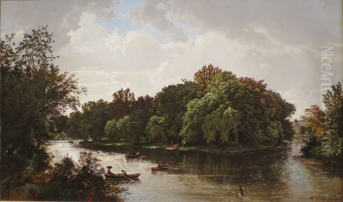 Lake Scene, Boating Oil Painting by William Trost Richards