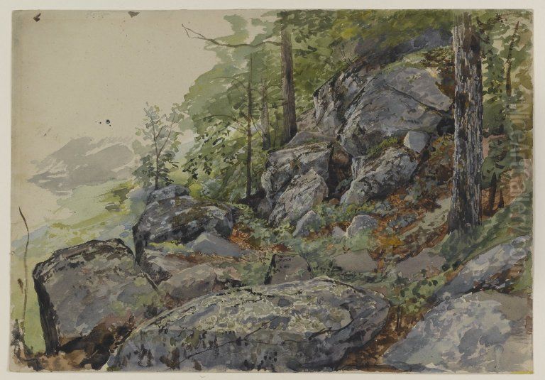 Woodland Boulders Oil Painting by William Trost Richards