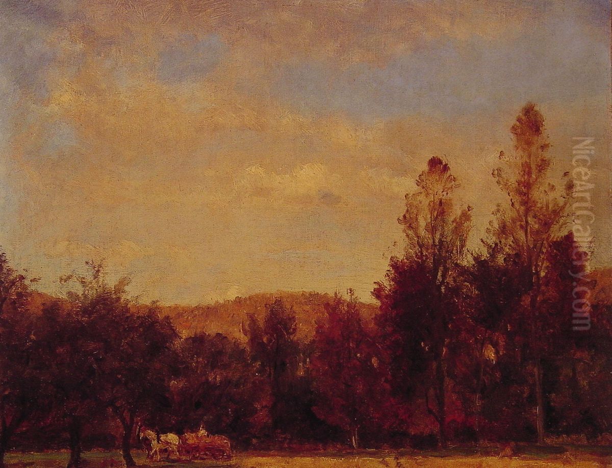 Gathering the Buckwheat Oil Painting by Worthington Whittredge