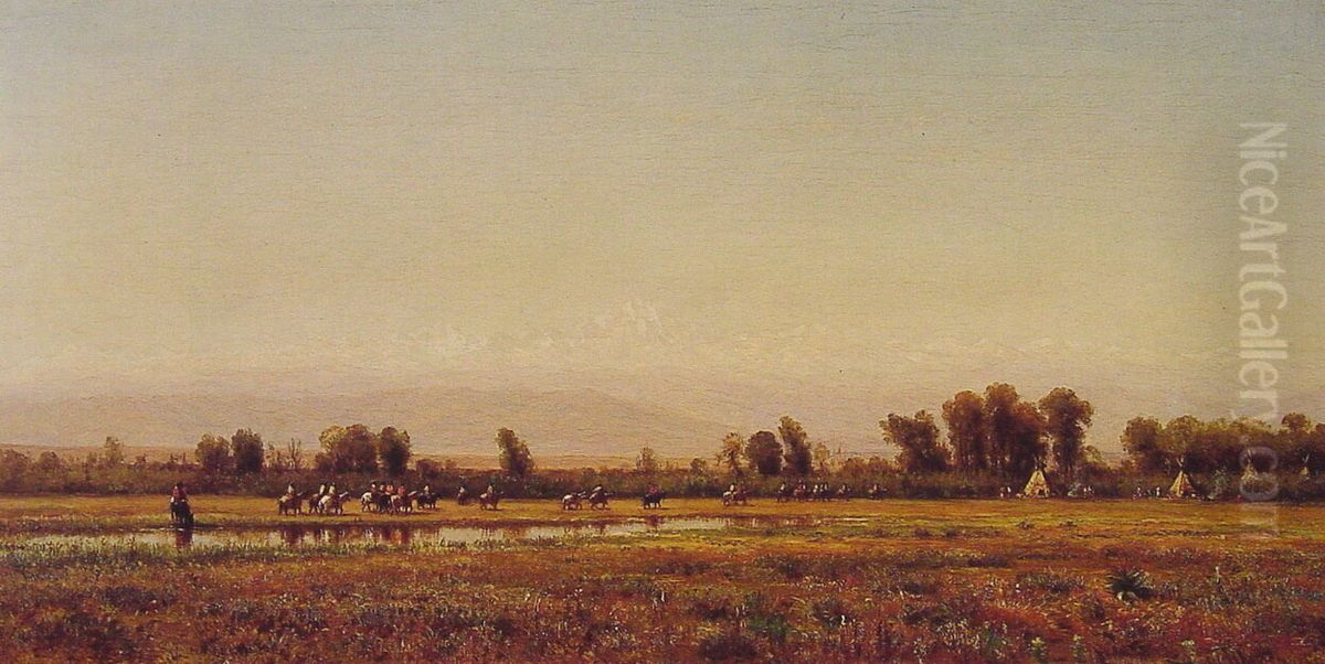 Indian Reservation Oil Painting by Worthington Whittredge