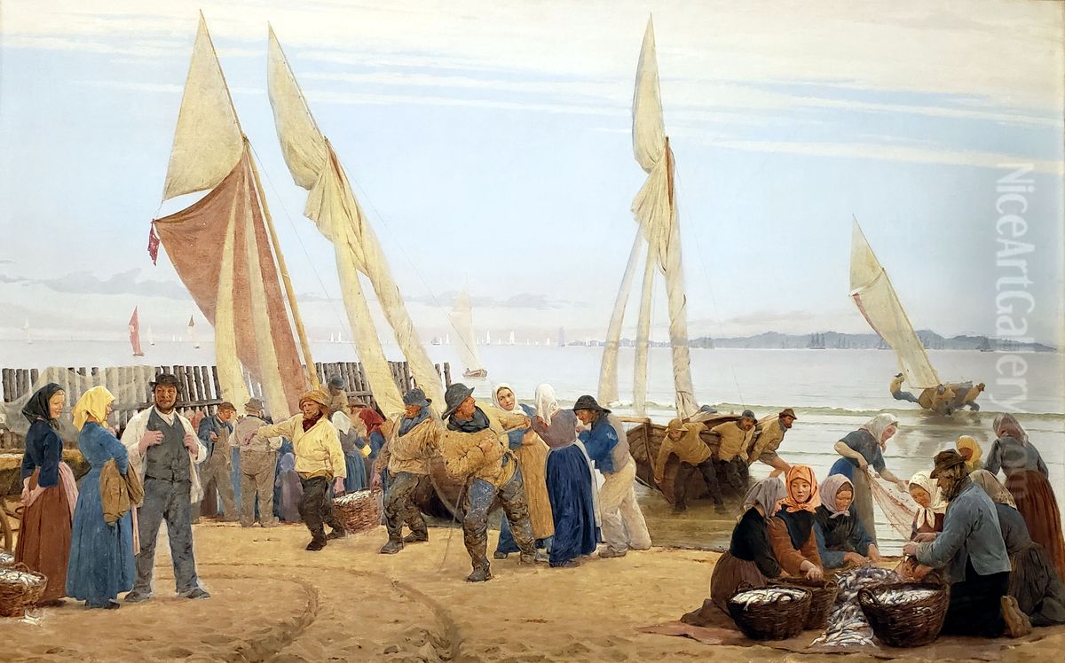 Morning at Hornbaek. The fishermen returning Oil Painting by Peder Severin Kroyer