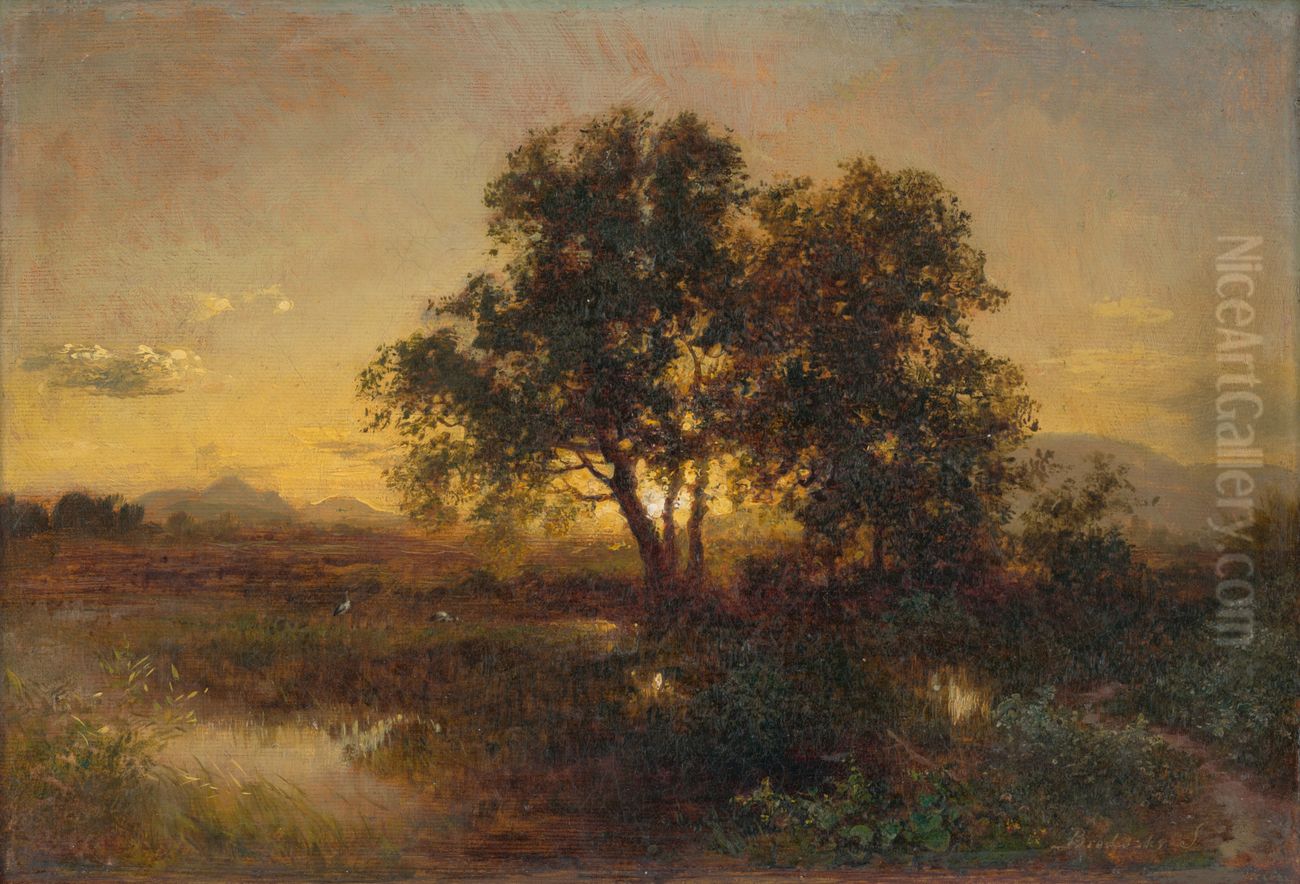Early Evening Landscape Oil Painting by Sandor Brodszky
