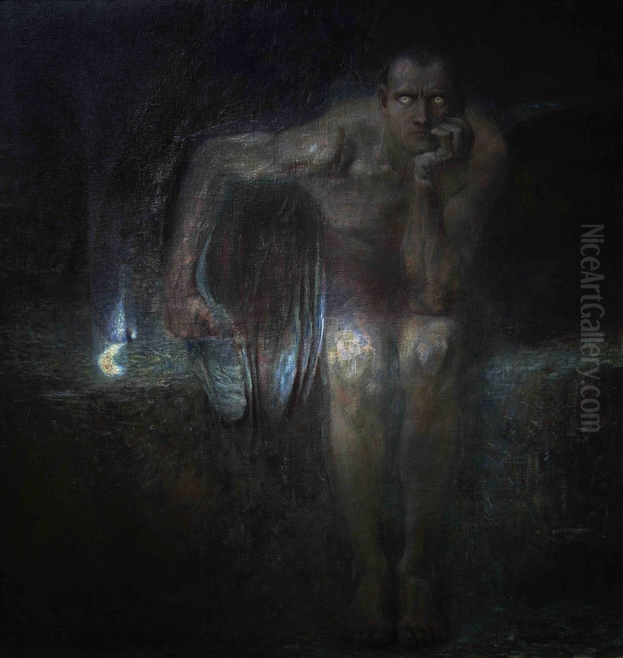 Lucifer Oil Painting by Franz Stuck