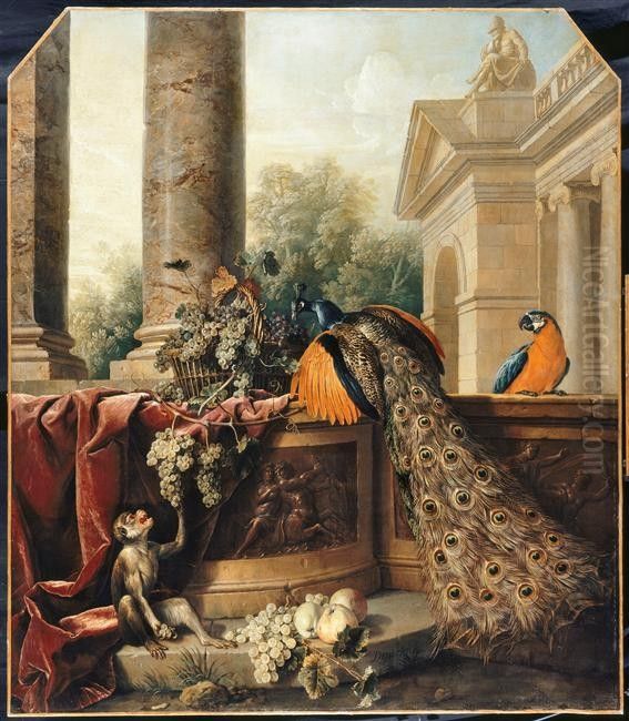 Nature morte au paon Oil Painting by Alexandre-Francois Desportes