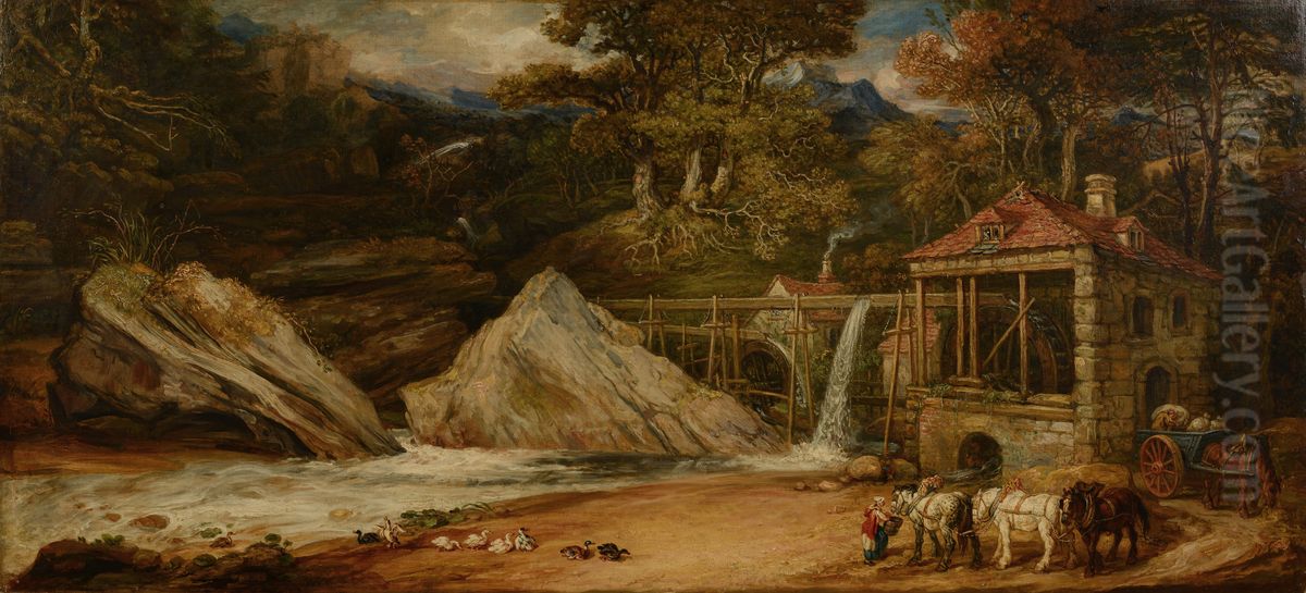 An Overshot Mill in Wales (Aberdulais) Oil Painting by James Ward