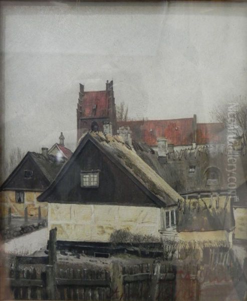 Strataekte huse og kirke i St. Jorgensberg Oil Painting by Laurits Andersen Ring