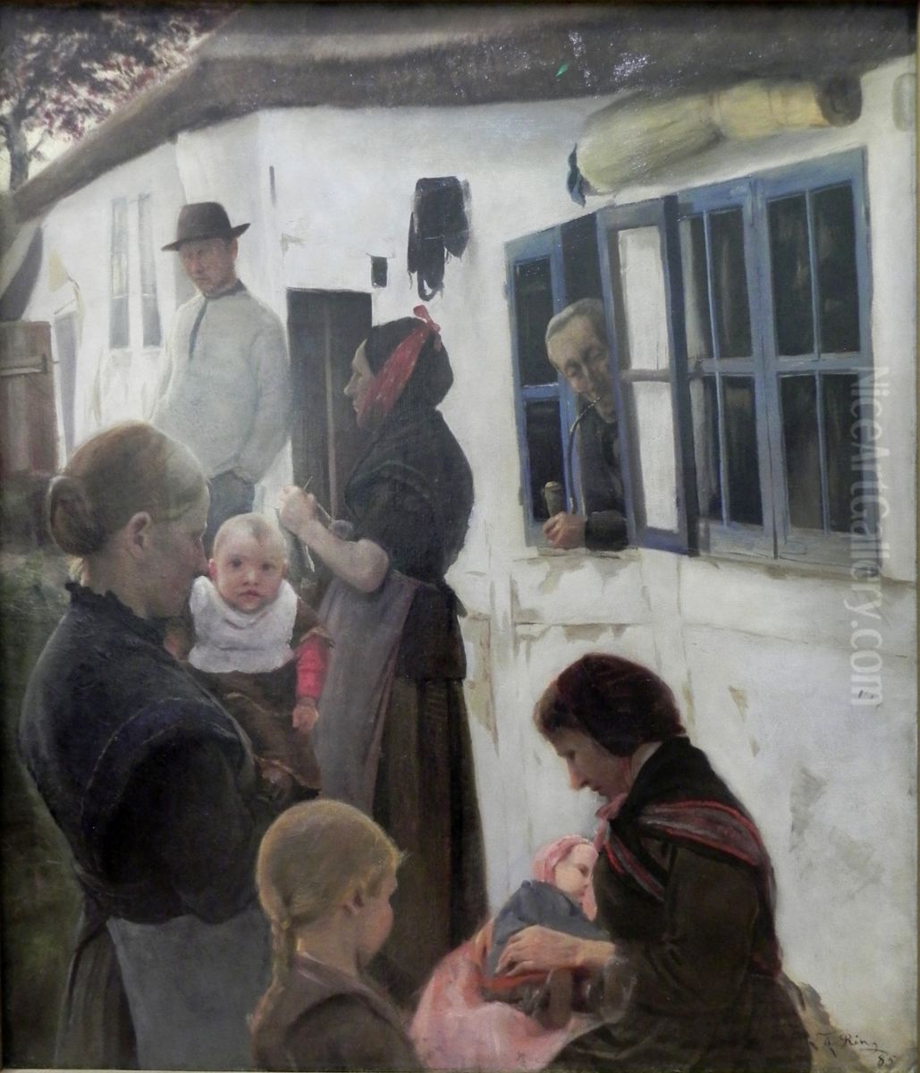 Folk foran deres hus Oil Painting by Laurits Andersen Ring