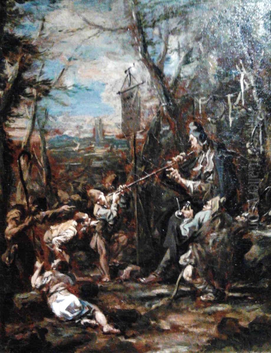 A fiddler. Oil Painting by Alessandro Magnasco