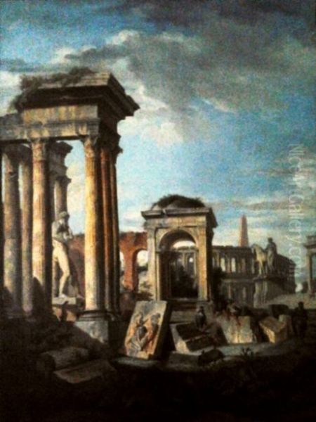 Ruins and the Colosseum in Rome. Oil Painting by Giovanni Paolo Panini