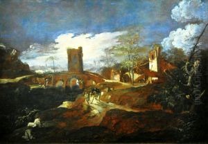 Landscape with a bridge and a tower.
