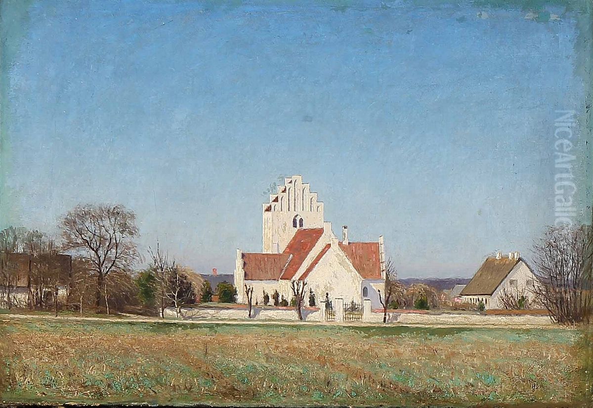 Sommerdag ved kirken i Lynge Oil Painting by Laurits Andersen Ring