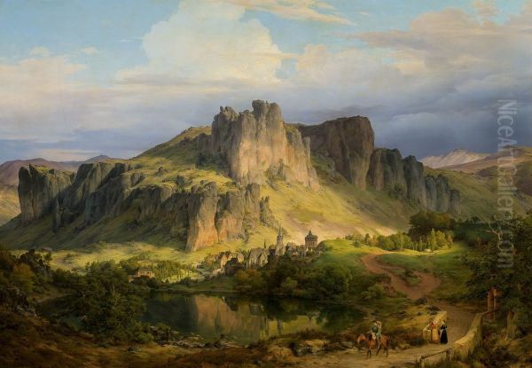 Landscape from the Eifel mountains Oil Painting by Karl Friedrich Lessing