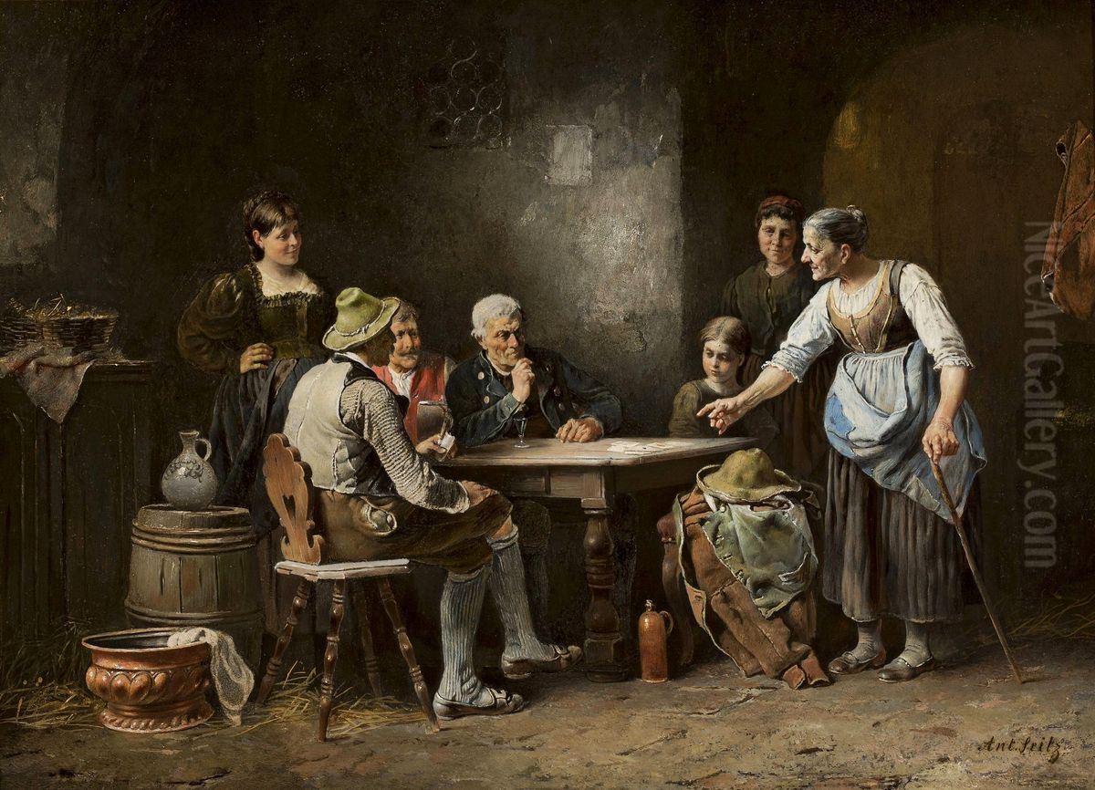 Scene in a tavern Oil Painting by Anton Seitz