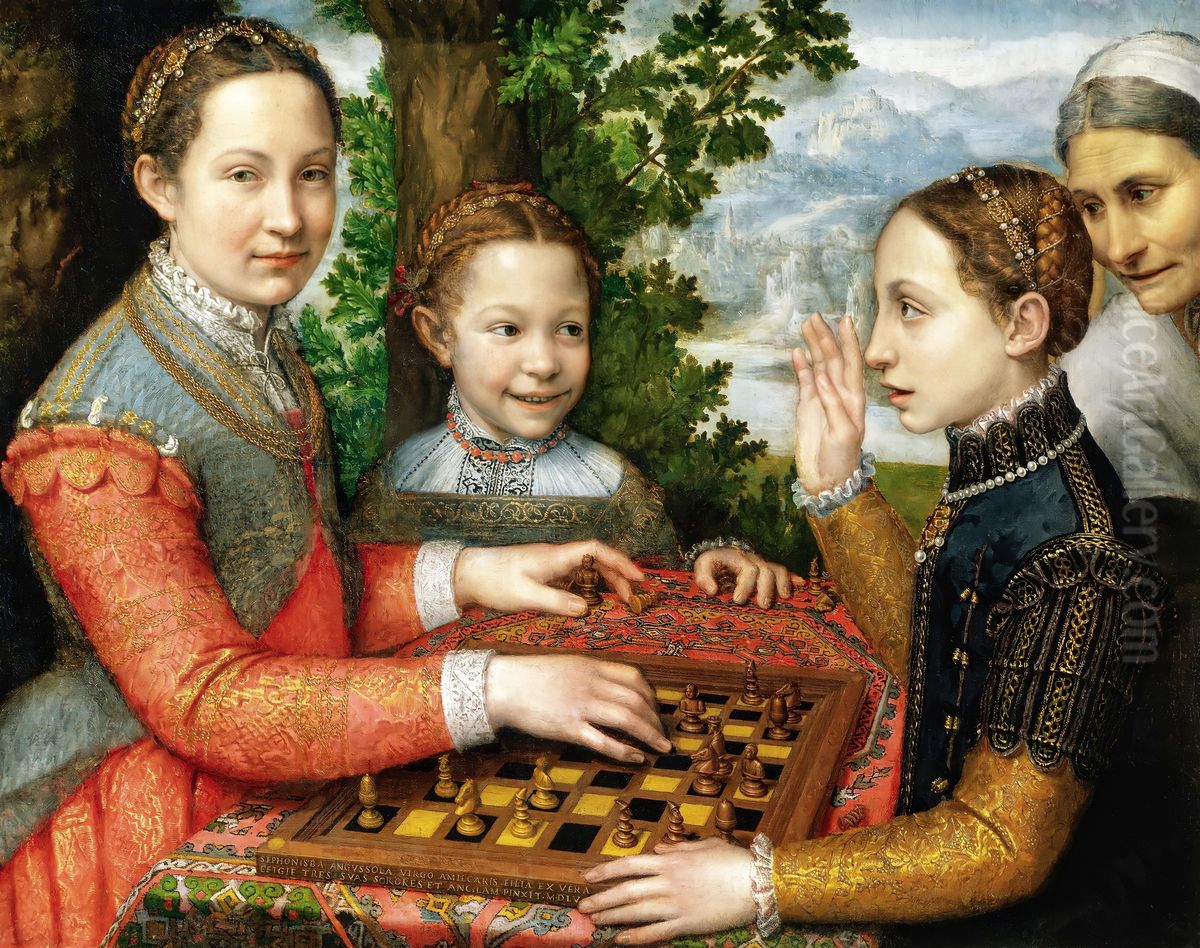 Portrait of the Artist's Sisters Playing Chess Oil Painting by Sofonisba Anguissola