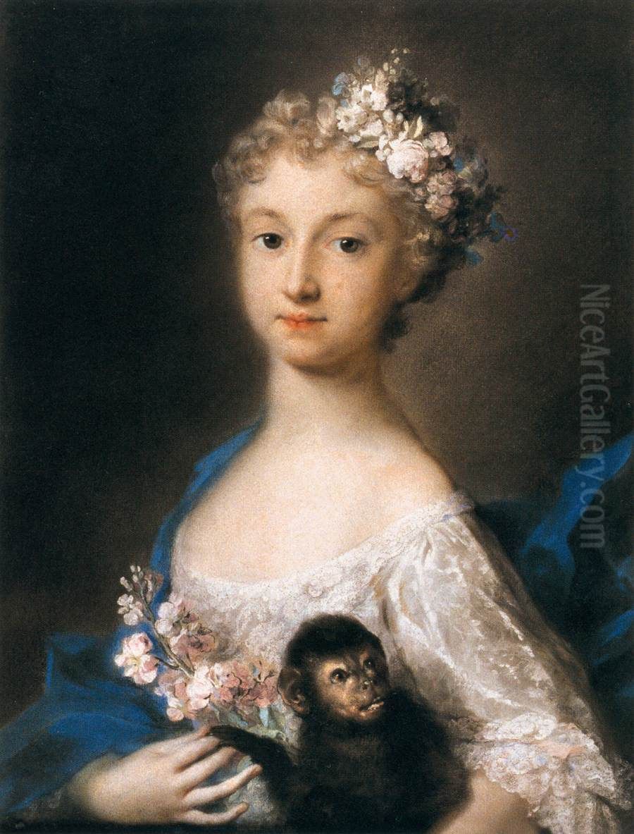 Young Girl Holding a Monkey Oil Painting by Rosalba Carriera