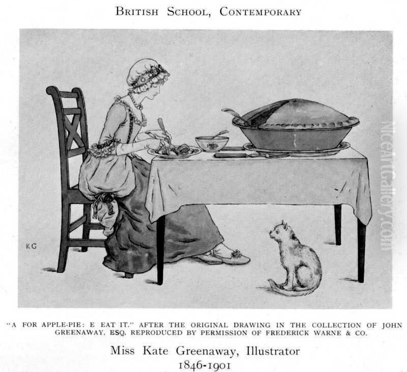 A is for Applepie Oil Painting by Kate Greenaway