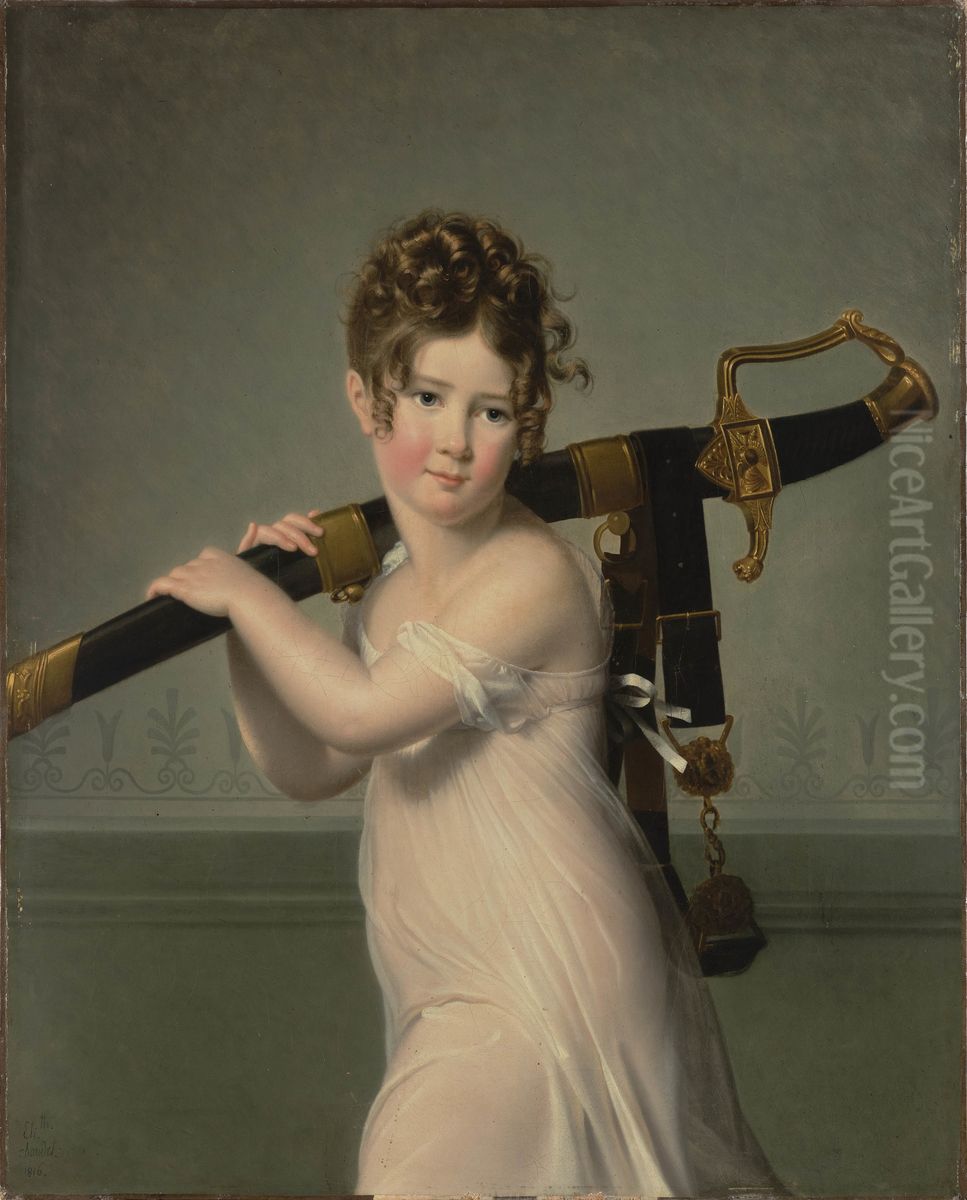 Portrait d'enfant portant le sabre de son pereouJeune fille portant le sabre de son pere Oil Painting by Jeanne-Elisabeth Chaudet