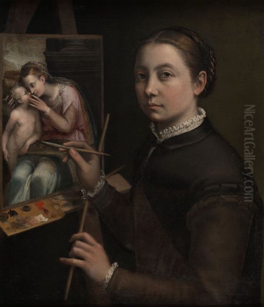 at the easel. Oil Painting by Sofonisba Anguissola